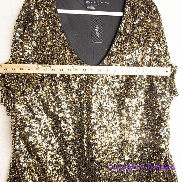 NEW City Chic Sequin Cocktail glam‎ mini Dress, color gold, plus size 20 - Picture 4 of 15